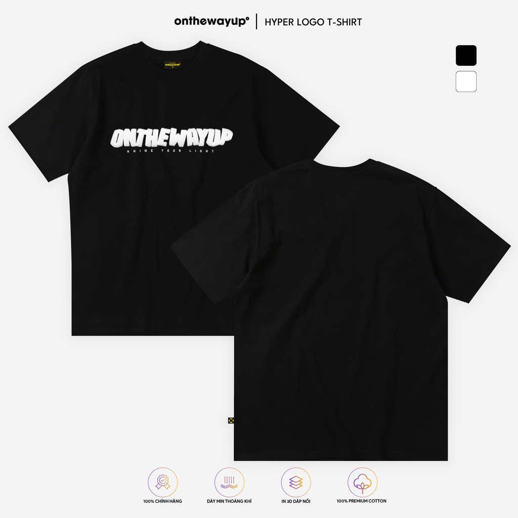 Áo Thun HYPER LOGO In 3D Nổi ONTHEWAYUP Nam Nữ Form Rộng Cổ Tròn / Màu Đen