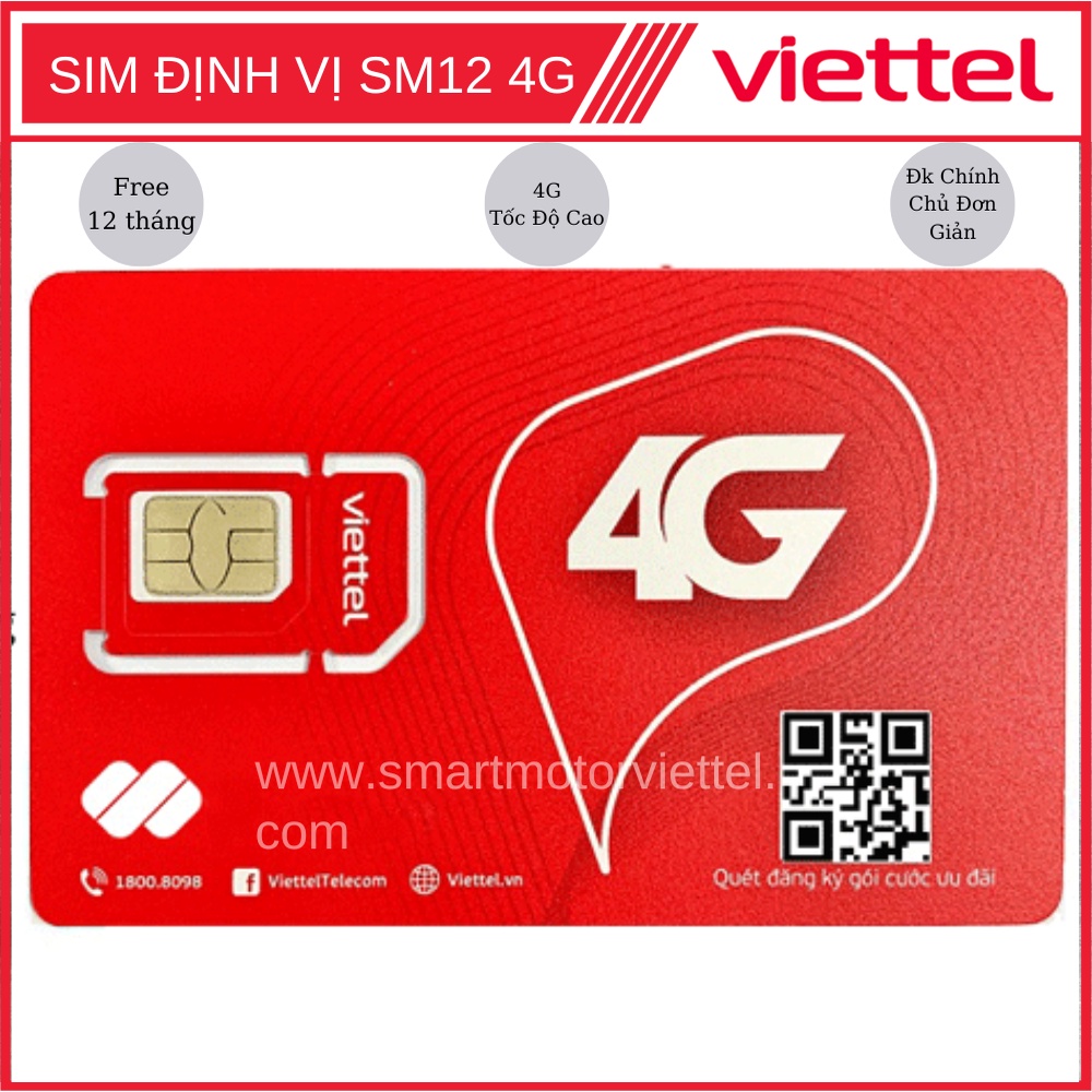 [Chính Hãng] Sim Định vị Viettel 4G dùng cho các thiết bị định vị chống trộm, Sim SM12 miễn phí cước 1 năm