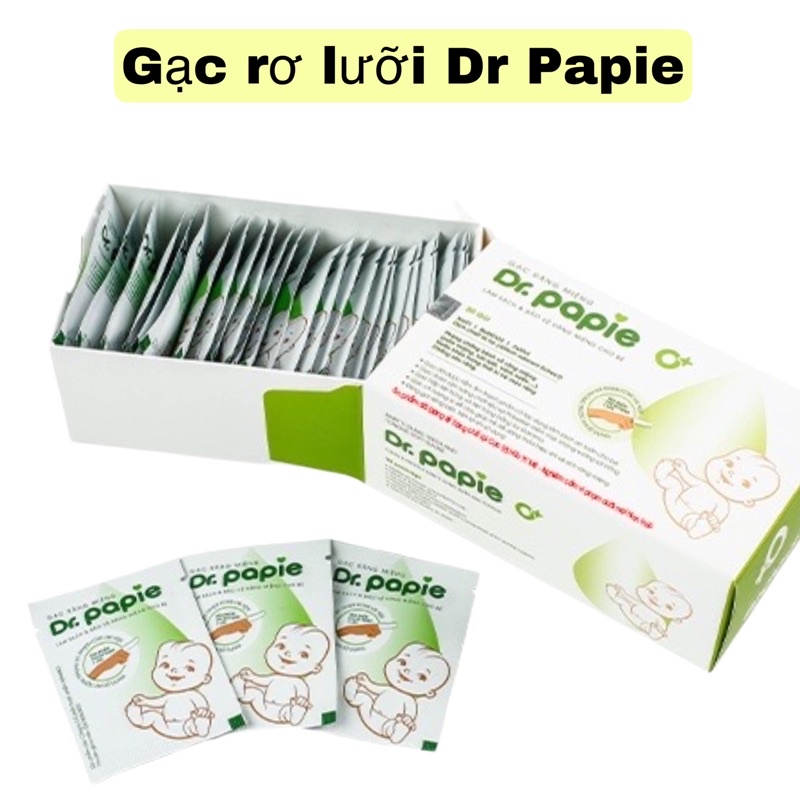Gạc rơ lưỡi cho bé tẩm dịch sẵn tiện lợi, Dạng xỏ ngón tay Dr Papie hộp 30 gói