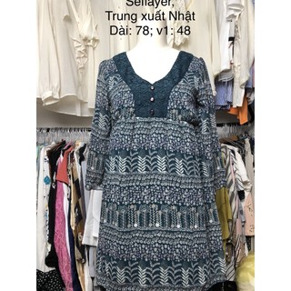 váy si tuyển 2hand voan xanh, tay lỡ, phối ren, dáng xuông