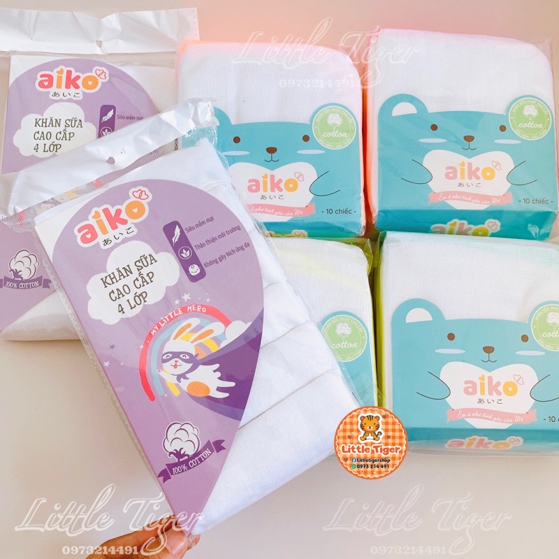 Khăn xô Aiko cho bé - Set 10 Khăn sữa xuất nhật 4 lớp ( 10 cái / bich) - Có bán lẻ 2 chiếc