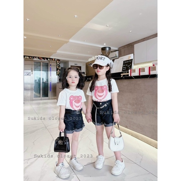 Set jean gấu dâu siêu hot bé gái 10-35kg