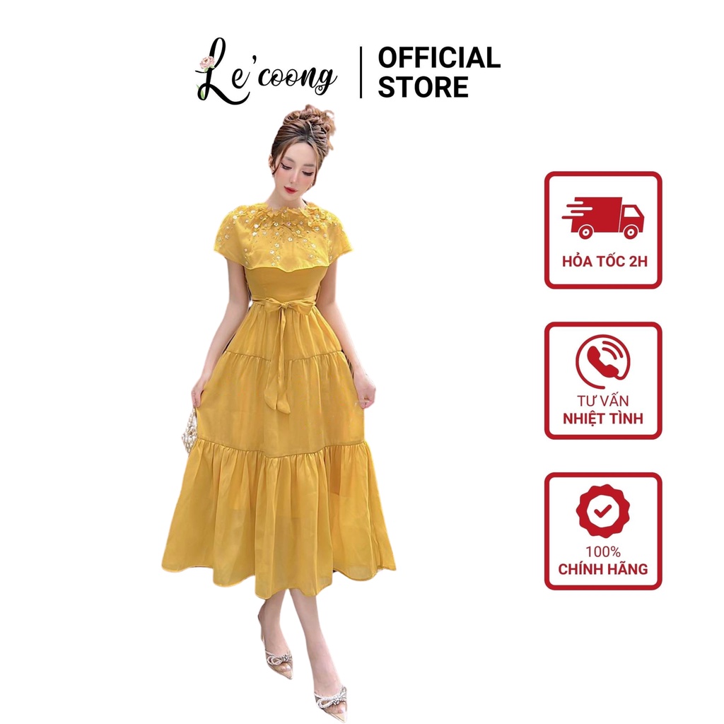 Đầm Maxi LECOONG V331 Váy Đi Tiệc Dáng Dài  Đính Hoa  Tiểu Thư Sang Chảnh
