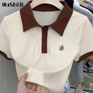 Áo Thun Tay Ngắn Dáng Ôm Vải Lụa Polyester Thêu Họa Tiết Dễ Thương Cho Nữ
