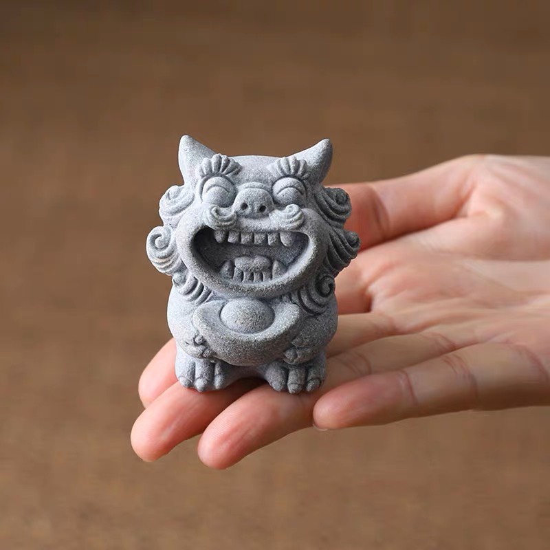 Cặp Tượng SƯ TỬ GIÓ Mini Đá Sa Thạch Xanh trang trí bàn trà, bàn làm việc, quà tặng ý nghĩa,... Tượng Sư Tử dễ thương