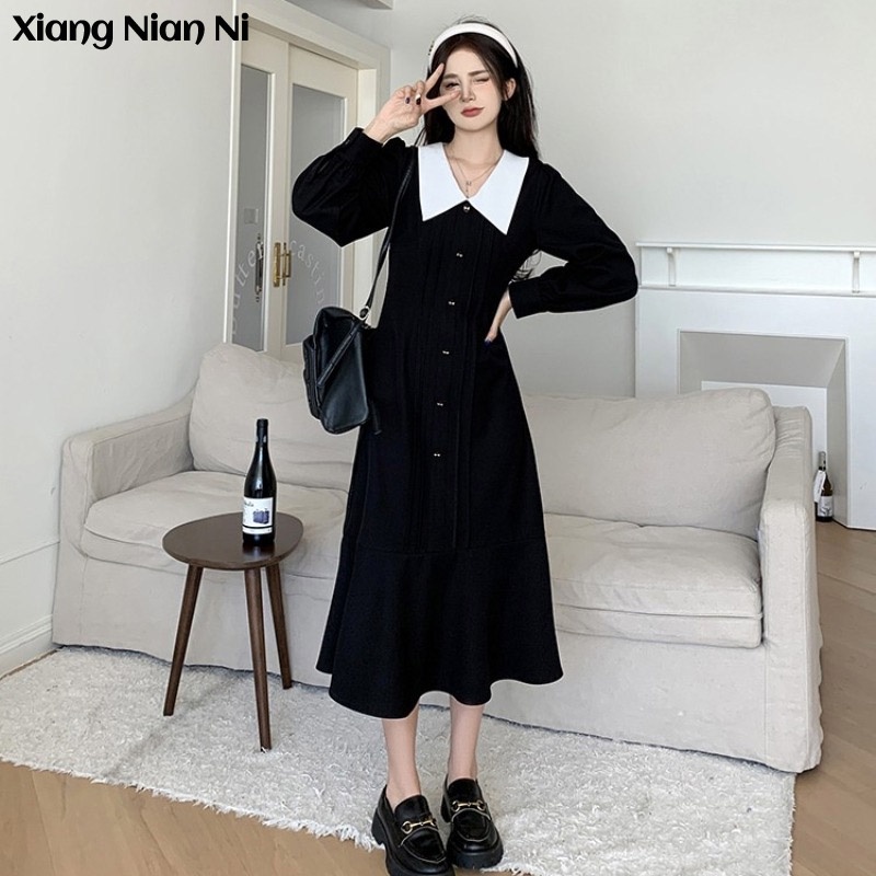 Xiang Nian Ni Đầm đuôi cá dáng ôm cổ búp bê eo cao kiểu Pháp cho nữ
