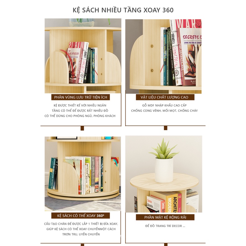 Kệ sách gỗ xoay tròn phòng làm việc - Gp269