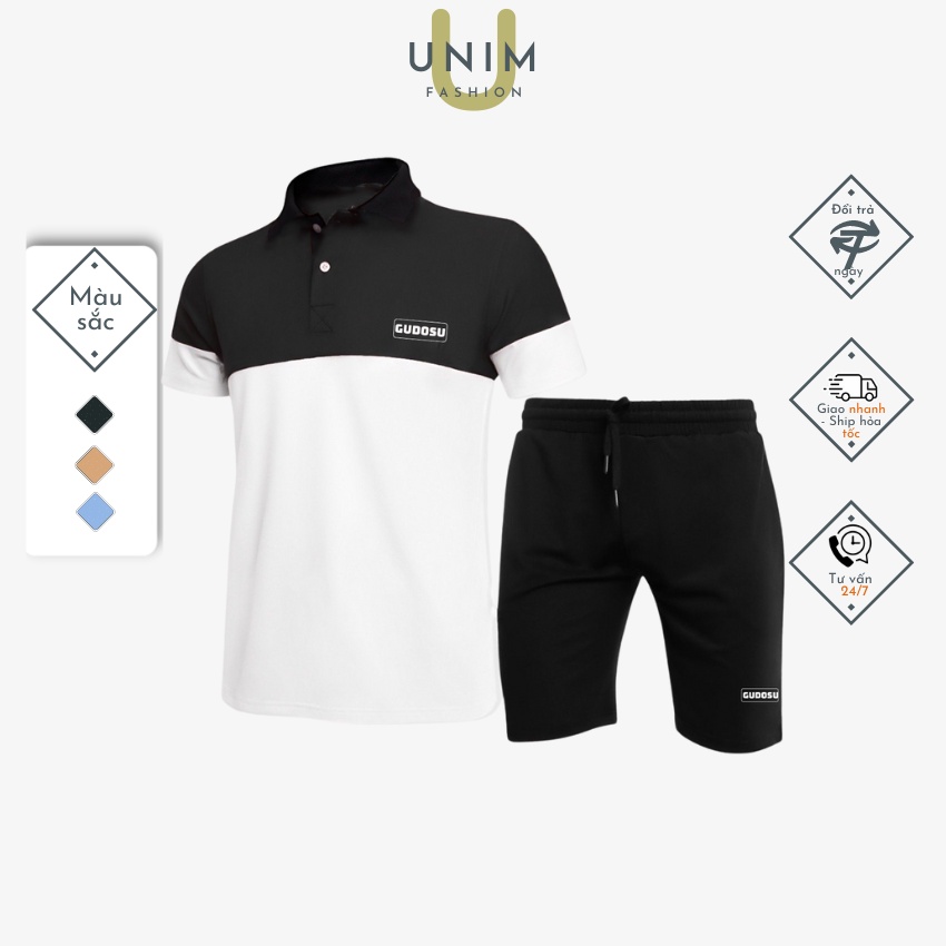 Bộ Quần Áo Hè Nam Cổ Polo Basic Unim Store Vải CVC Spandex Thông Hơi Phối 2 Màu UNIM344