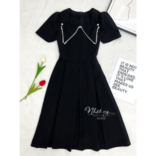Đầm dự tiệc Maihouse xếp ly cổ viền ren cách điệu đính cúc dáng xoè chất thun phù hợp đi chơi dạo phố sang chảnh - D2650