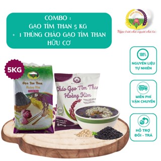 Combo 7 - Gạo tím than 5kg và 1 Thùng cháo gạo tím than hữu cơ Hoàng Kim Group