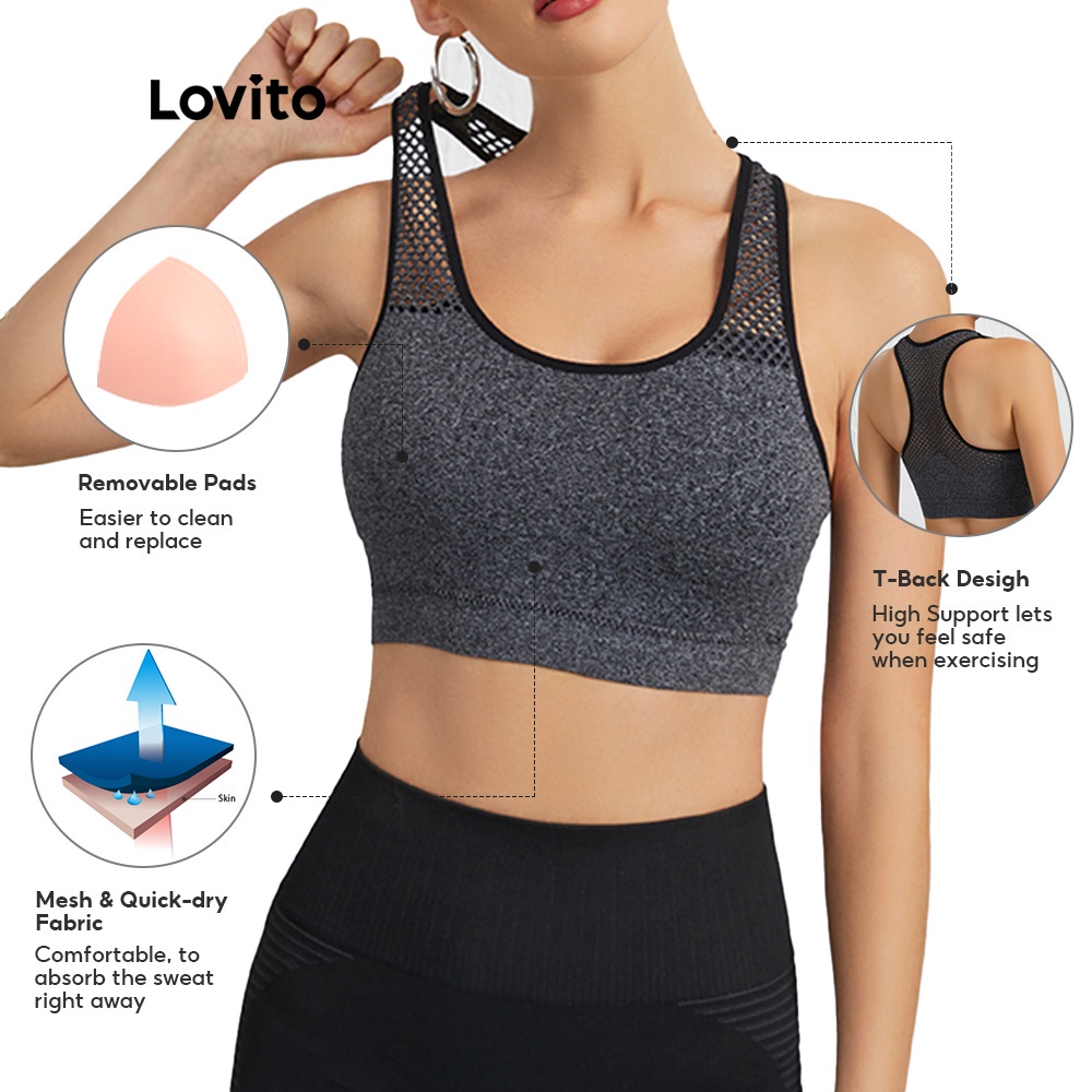 Lovito Áo Ngực Thể Thao Nâng Ngực Mịn Màng Và Nhanh Khô L09029 (Xanh Dương / Xám)