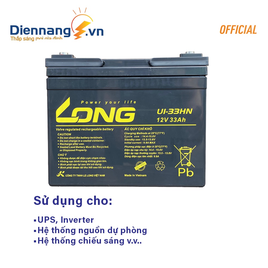 Ắc quy Long U1-33HN , ắc quy cho UPS, Inverter v.v..