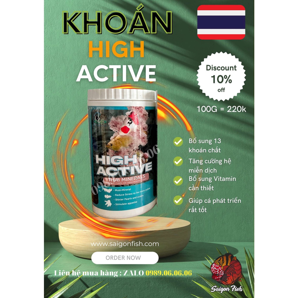 High active dành cho cá rồng, la hán KHOÁNG CHẤT HIGHT ACTIVE- CÁ RỒNG-HỔ- LA HÁN HIỆU QUẢ CHẤT LƯỢNG OF THAILAND