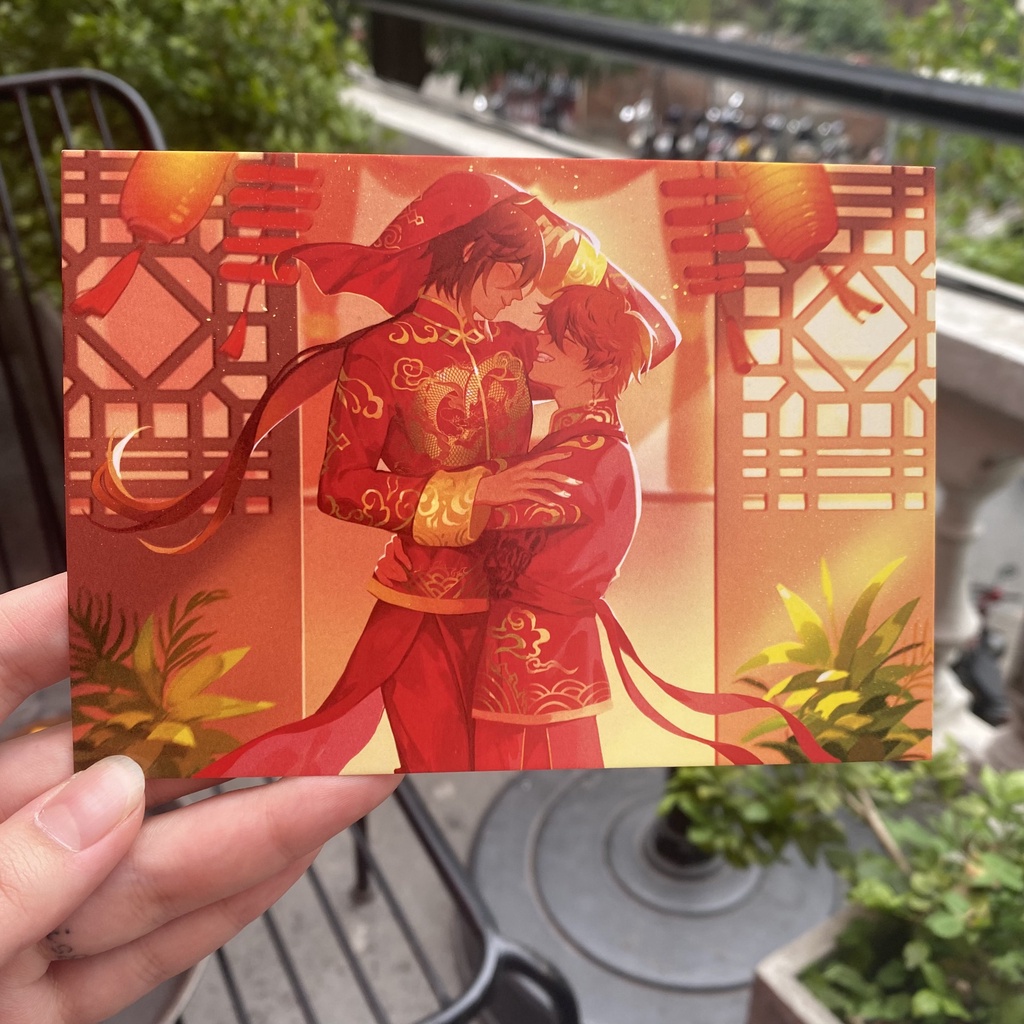 Postcard Genshin Impact Couple nhân vật Childe x Zhongli Wedding