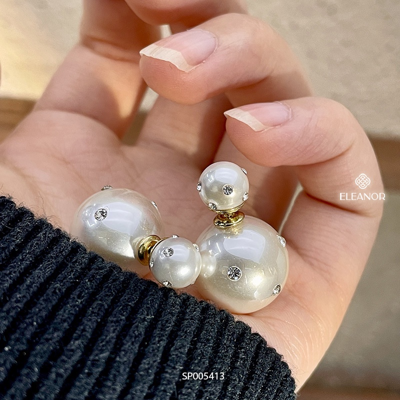 Bông tai nữ chuôi bạc 925 Eleanor Accessories ngọc trai nhân tạo lớn đính đá phụ kiện trang sức 5413