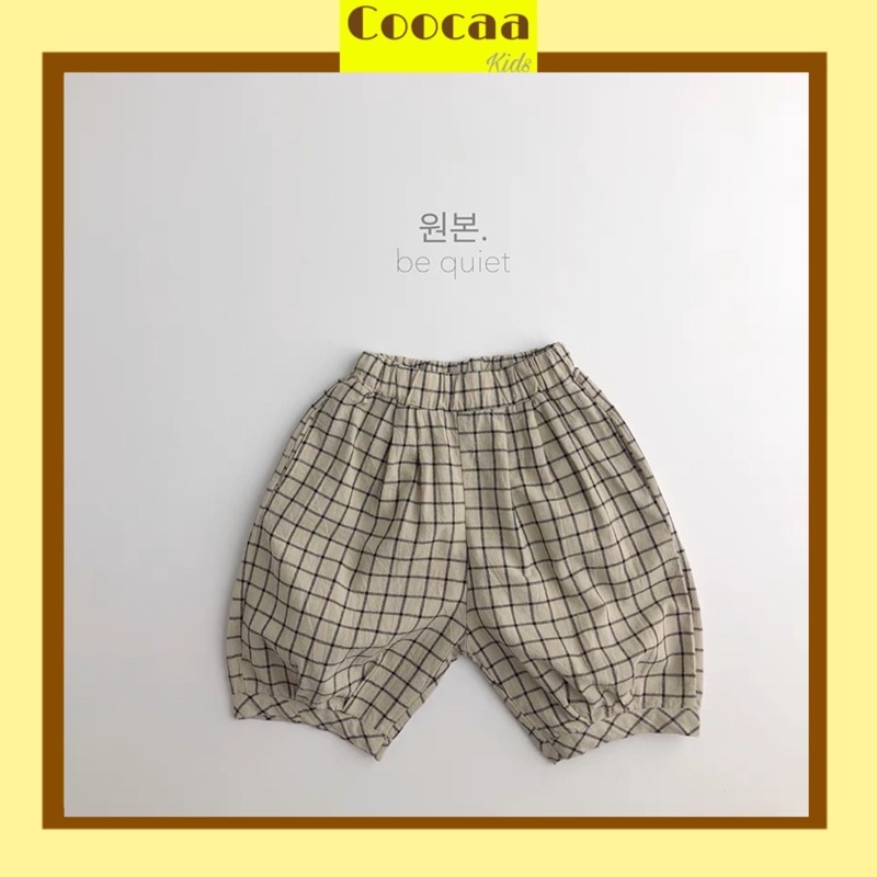(Hình thật) Quần vải ngắn kẻ ô vuông Hàn Quốc phù hợp bé trai bé gái size 80-120