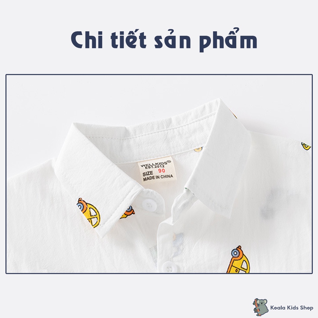 Áo sơ mi cộc tay WELLKIDS bé trai Áo POLO ngắn tay họa tiết ô tô chất siêu đẹp cho trẻ em từ 1-7 tuổi