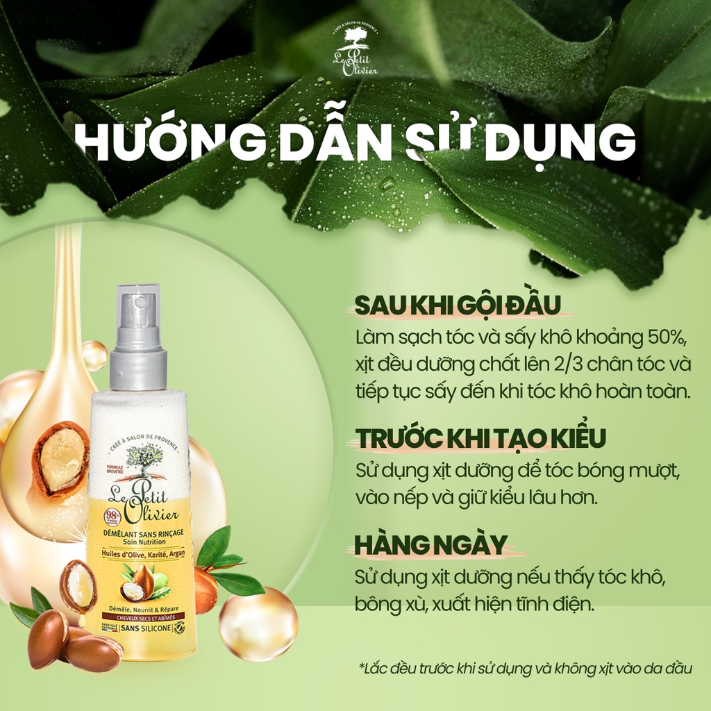 COMBO Xịt Dưỡng Tóc 150ml & Kem Ủ Tóc Chiết Xuất Dầu Olive, Bơ Hạt Mỡ, Dầu Argan Le Petit Olivier 330ml