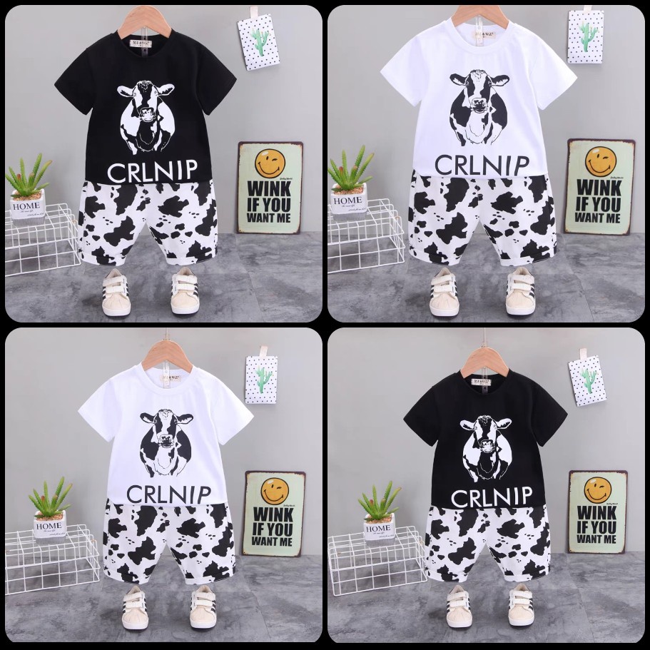 Set bộ quần áo trẻ em mùa hè dành cho bé trai 18-45kg mẫu CON BÒ SỮA đáng yêu. Thiết kế đẹp. HA9
