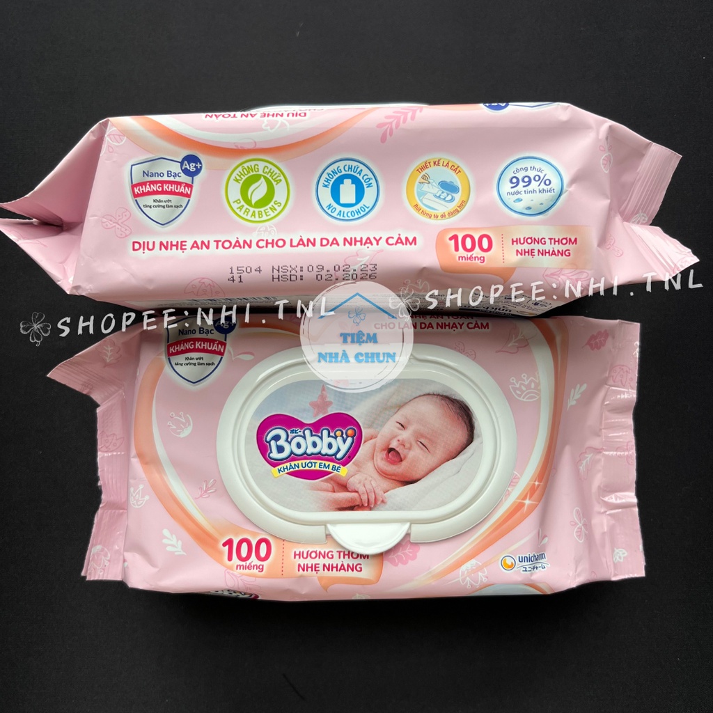 - Lốc 4 Gói 100 Miếng - Khăn Giấy Ướt Em Bé Bobby Care Hương Thơm Nhẹ Nhàng  - NHI.TNL