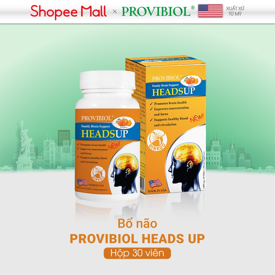 Bổ não giảm stress ginkgo biloba Provibiol Heads Up 30 viên