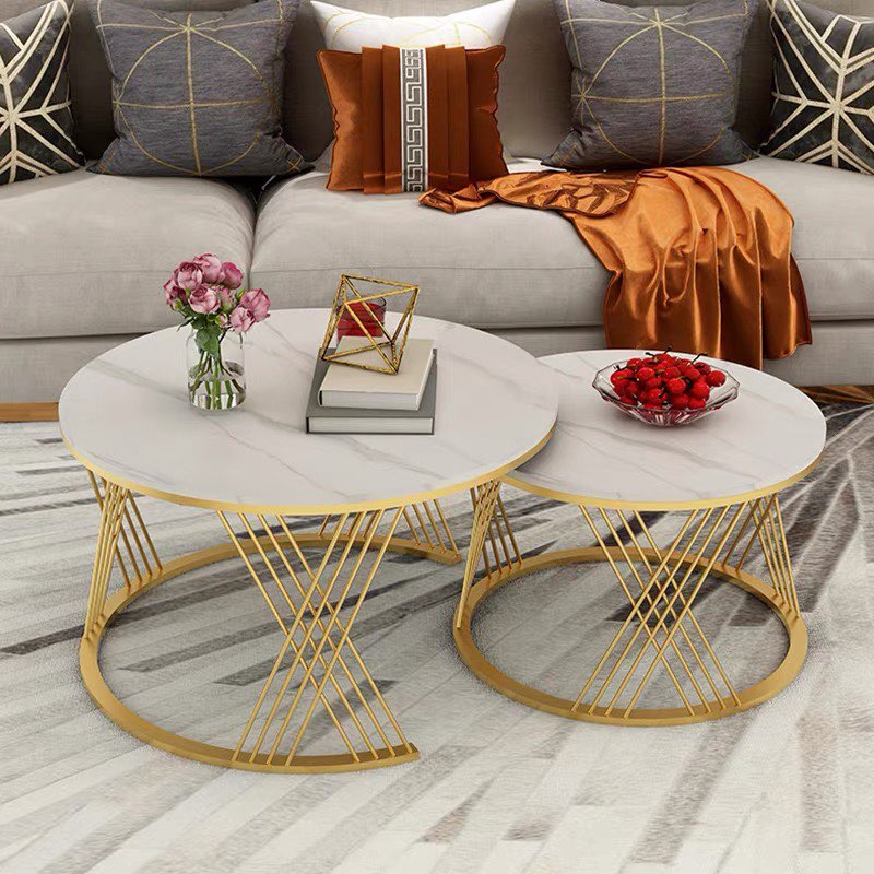 Đơn tỉnh ib shop - Bàn trà đôi Sofa phòng khách mặt đá tròn chân 4 nan chéo chữ X sang trọng, hiện đại | BigBuy360 - bigbuy360.vn