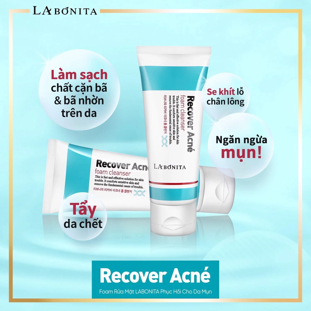 Combo 4 Sản Phẩm Sạch Mụn, Phục Hồi Da La Bonita Recover AC (SRM 100ml + Toner 120ml + Serum Spot 15ml + Kem 50ml)