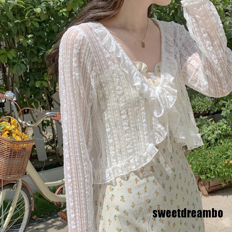 Áo Khoác Cardigan Tay Dài Chống Nắng Dáng Rộng Phối Ren Thời Trang Mùa Hè Cho Nữ