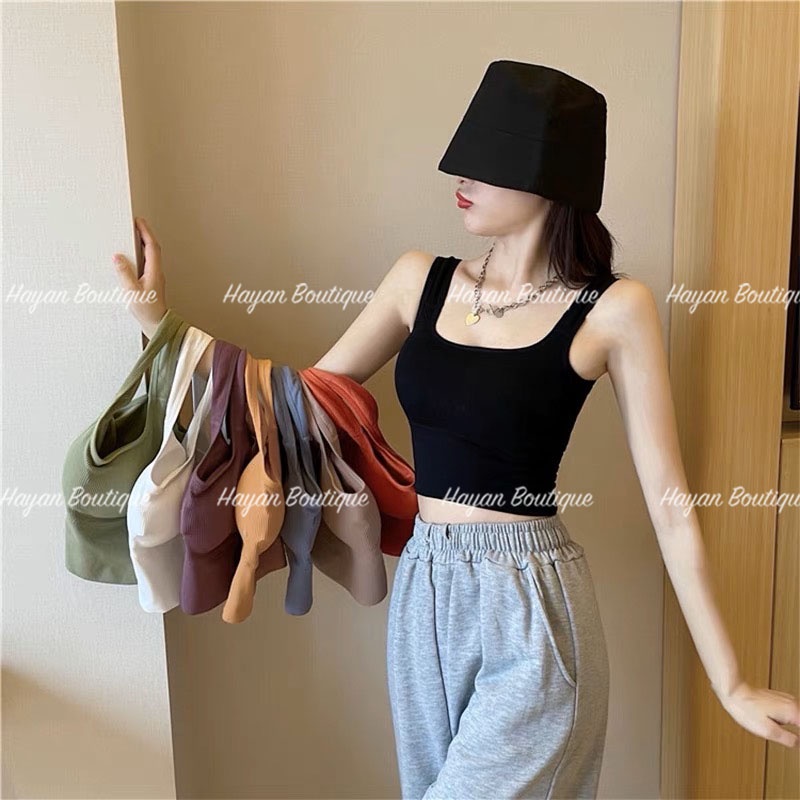 HT058 Áo Bra đơn giản len tăm không GỌNG kèm ĐỆM LÓT, áo lót ngực croptop thể thao HT058