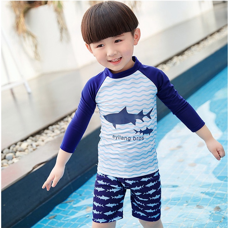 Bộ bơi dài tay bé trai họa tiết cá mập kèm nón bơi- đồ bơi bé trai HB88