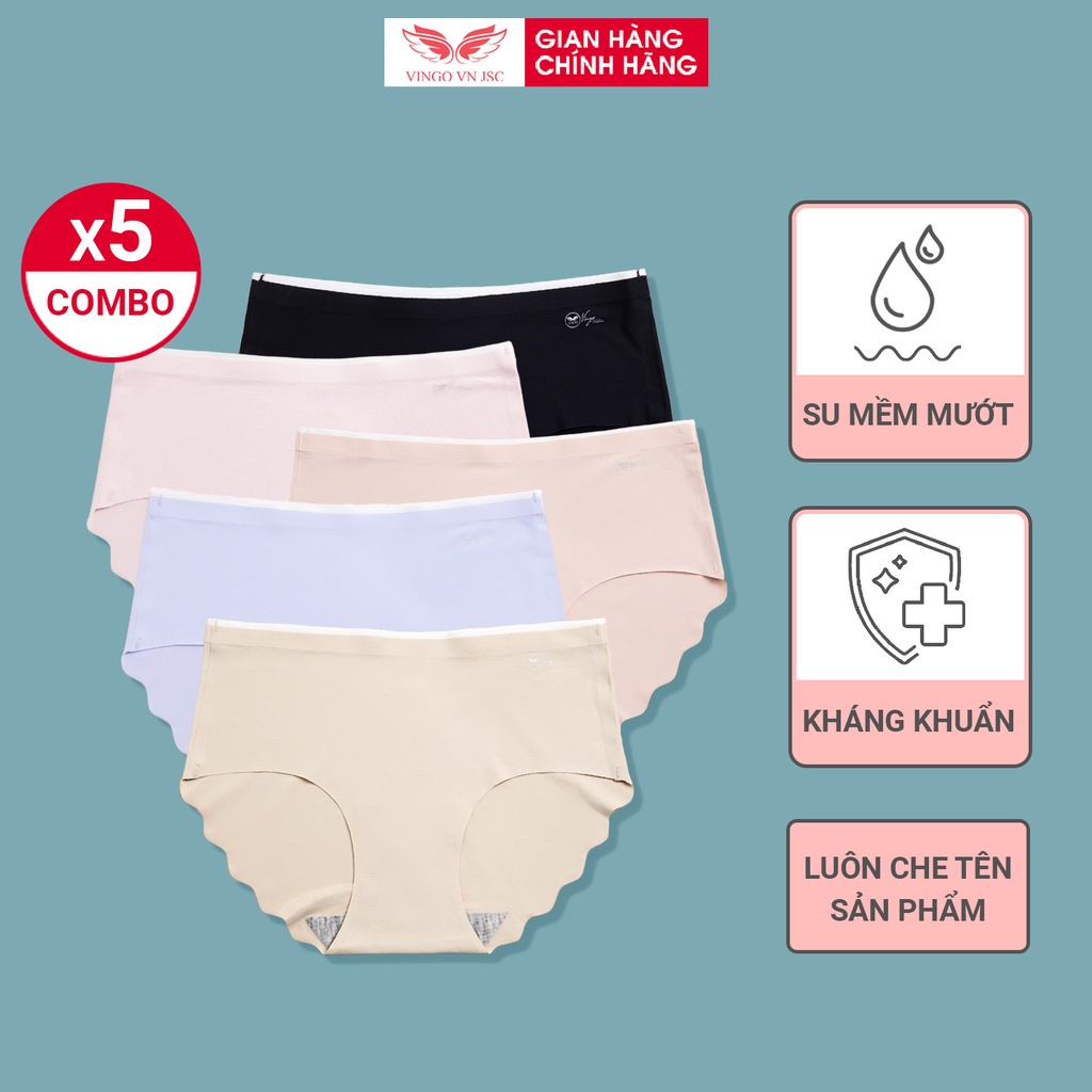 Combo 5 quần lót nữ su cạp cao gen bụng VINGO viền sóng không hằn đáy 2 lớp cotton kháng khuẩn hàng Việt Nam CB39 VNGO