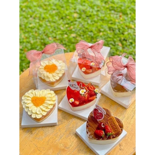 Set 5 hộp Mica trái tim đựng bánh Mousse - Tiramisu - Panna