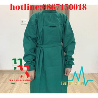 Áo choàng xanh lục phòng mổ, áo khoác phẫu thuật nam nữ có sẵn khẩu trang cho bác sĩ, y tá
