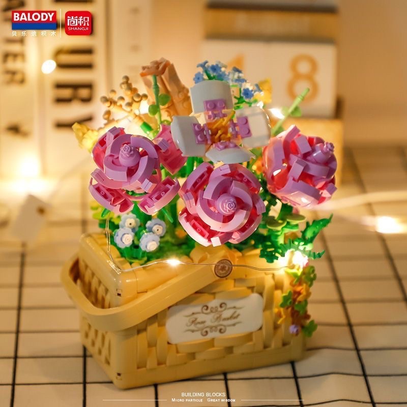 Đồ chơi xếp hình Legogi GIỎ HOA xinh quà tặng bạn gái mô hình trưng bày trang trí decor phòng