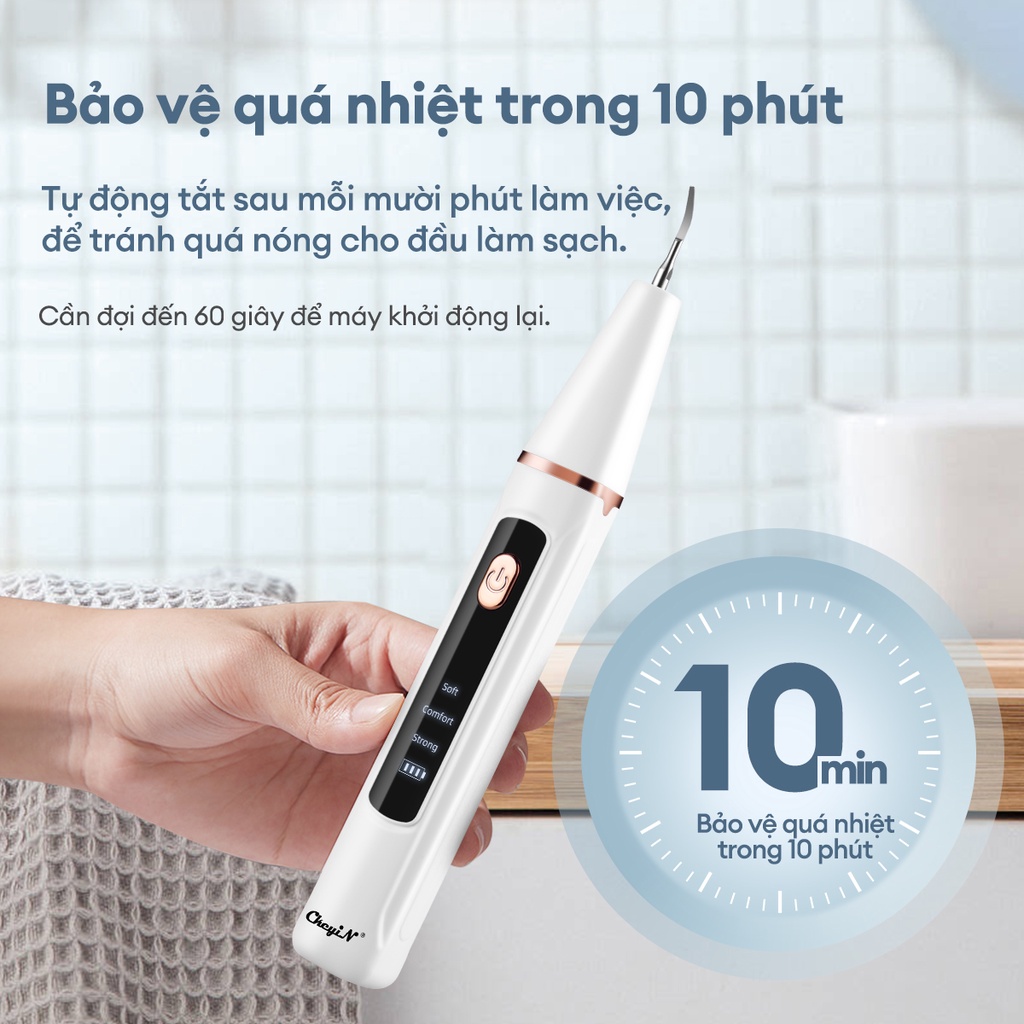 Máy lấy cao răng CKEYIN KQ158W loại bỏ vi khuẩn/vết ố trên răng/làm sạch răng nướu/kèm 2 đầu làm sạch thay thế tại nhà