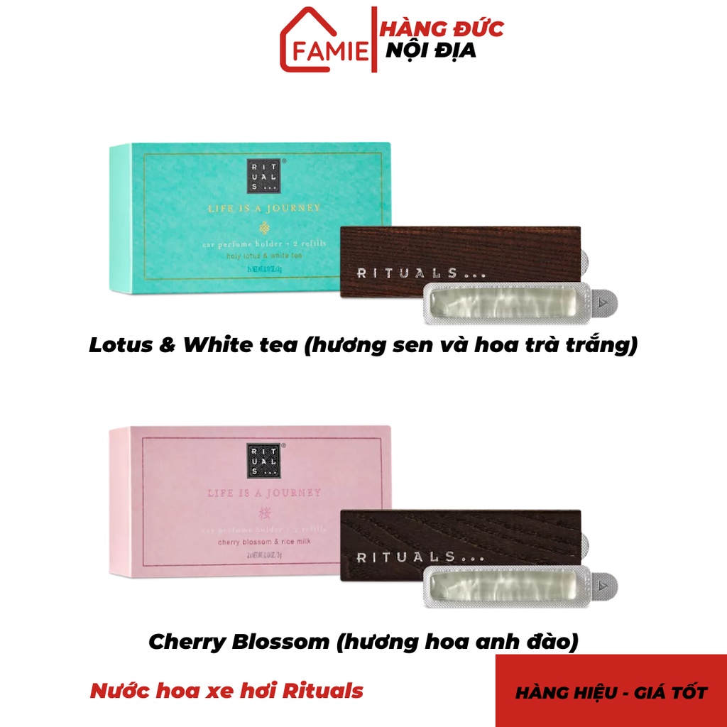 Nước hoa xe hơi Rituals, hộp full gồm holder thanh gỗ kẹp cửa gió và 2 lõi refill, hàng cao cấp từ Châu Âu - Hàng Đức
