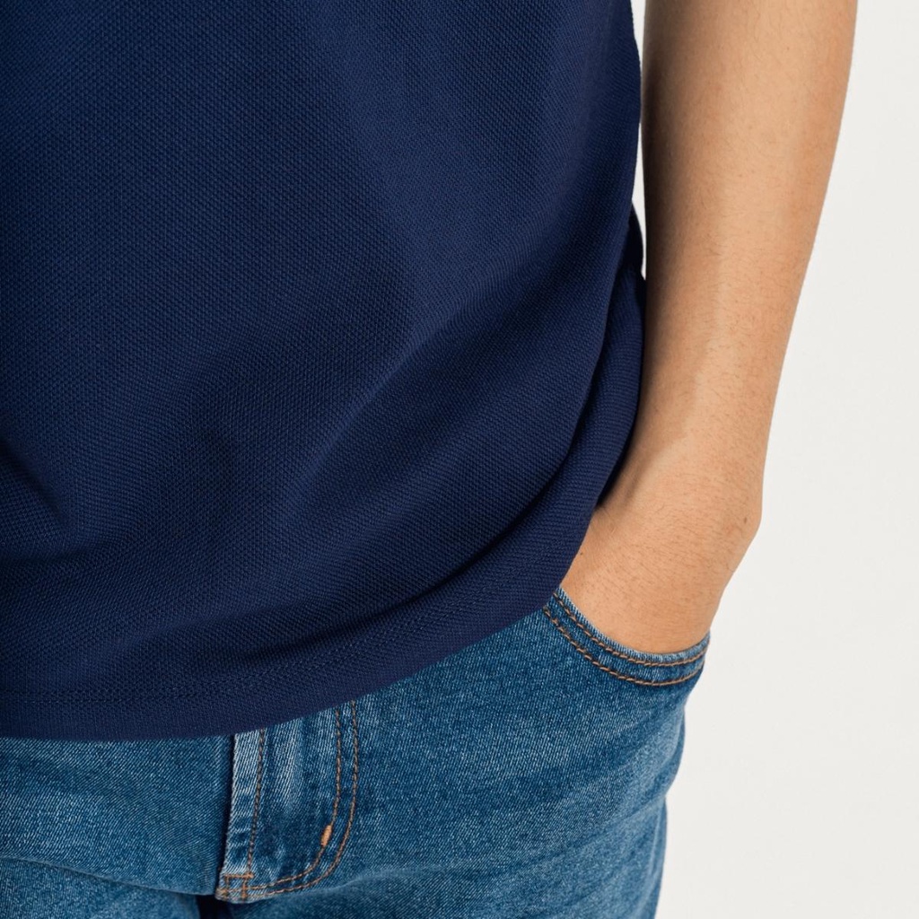 Áo Polo nam Massi 11 màu xanh navy trơn logo thêu chất liệu vải co giãn | BigBuy360 - bigbuy360.vn