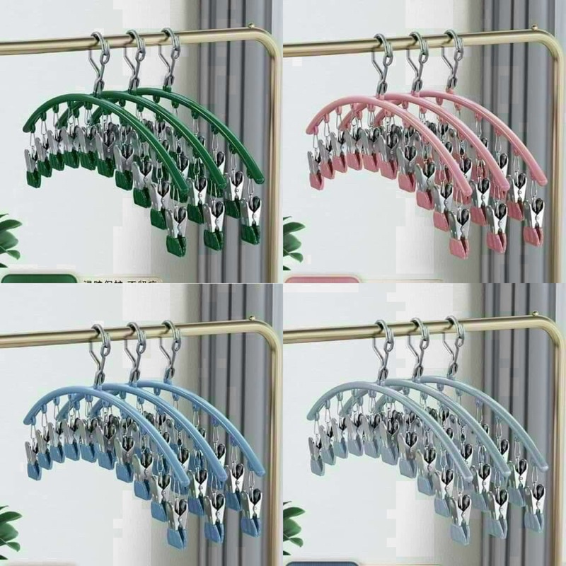 Móc treo đồ lót, tất vớ chống trượt đa năng 10 bộ ghim kẹp giữ tích hợp khóa chống gió tiết kiệm không gian tiện lợi