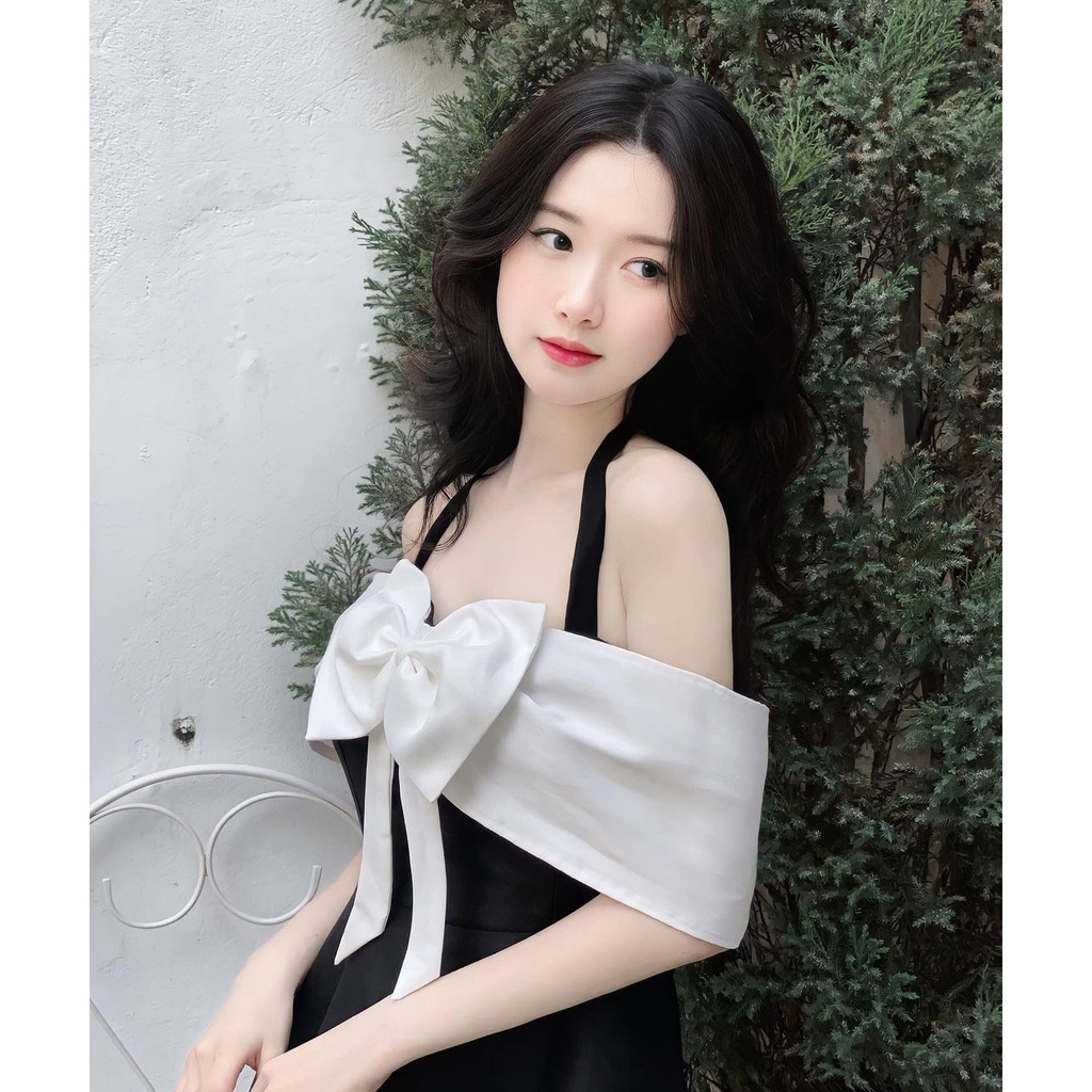 Đầm Nữ Cúp Ngực Phối Nơ Trễ Vai EDA - Váy Thiết Kế BlackWhite Sang Trọng | BigBuy360 - bigbuy360.vn