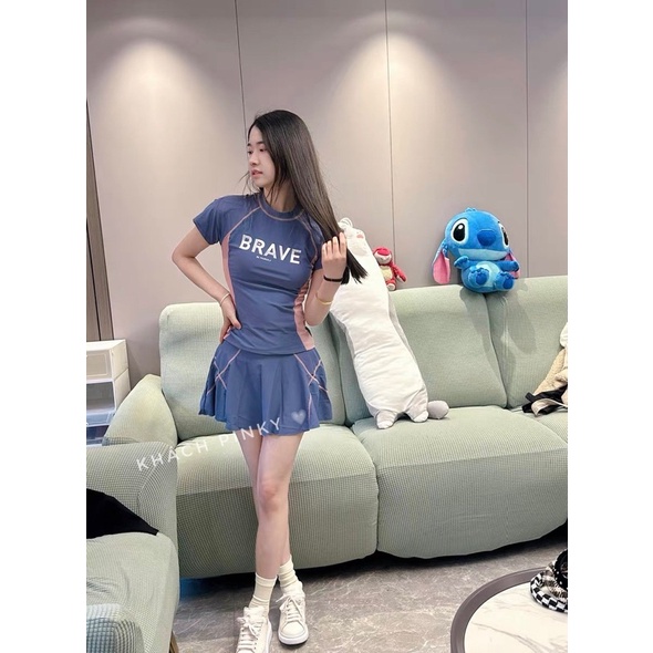 Đồ bơi nữ 2 mảnh cao cấp Big size, áo tắm cộc tay, váy hai lớp