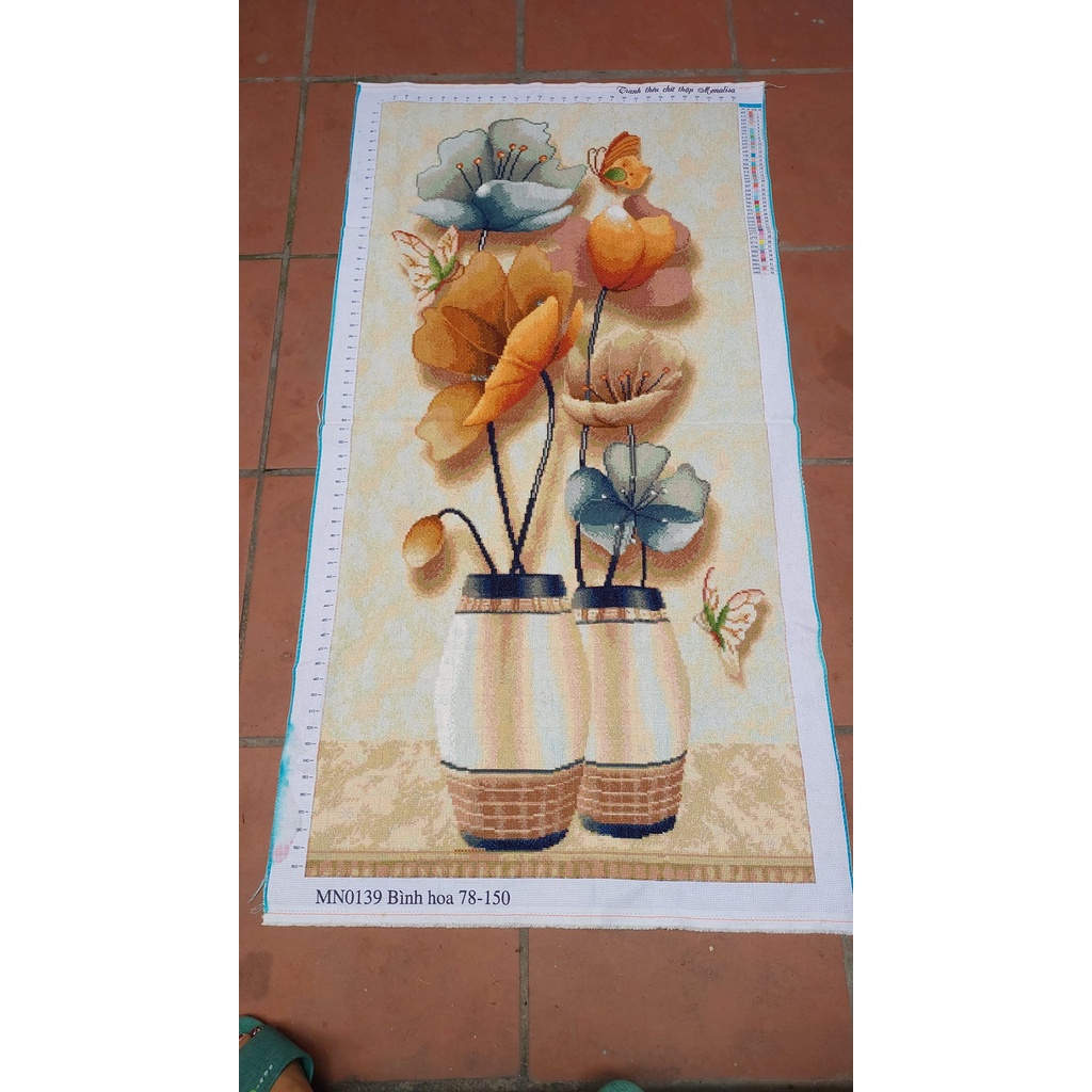 Tranh thêu chữ thập thành phẩm hoa sen E208-65x120cm MN0139-80*150cm MN0209 E100 thêu kín - thêu sẵn
