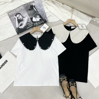 Áo phông cổ sen đính đá chất cotton mát hàng loại 1 Qp