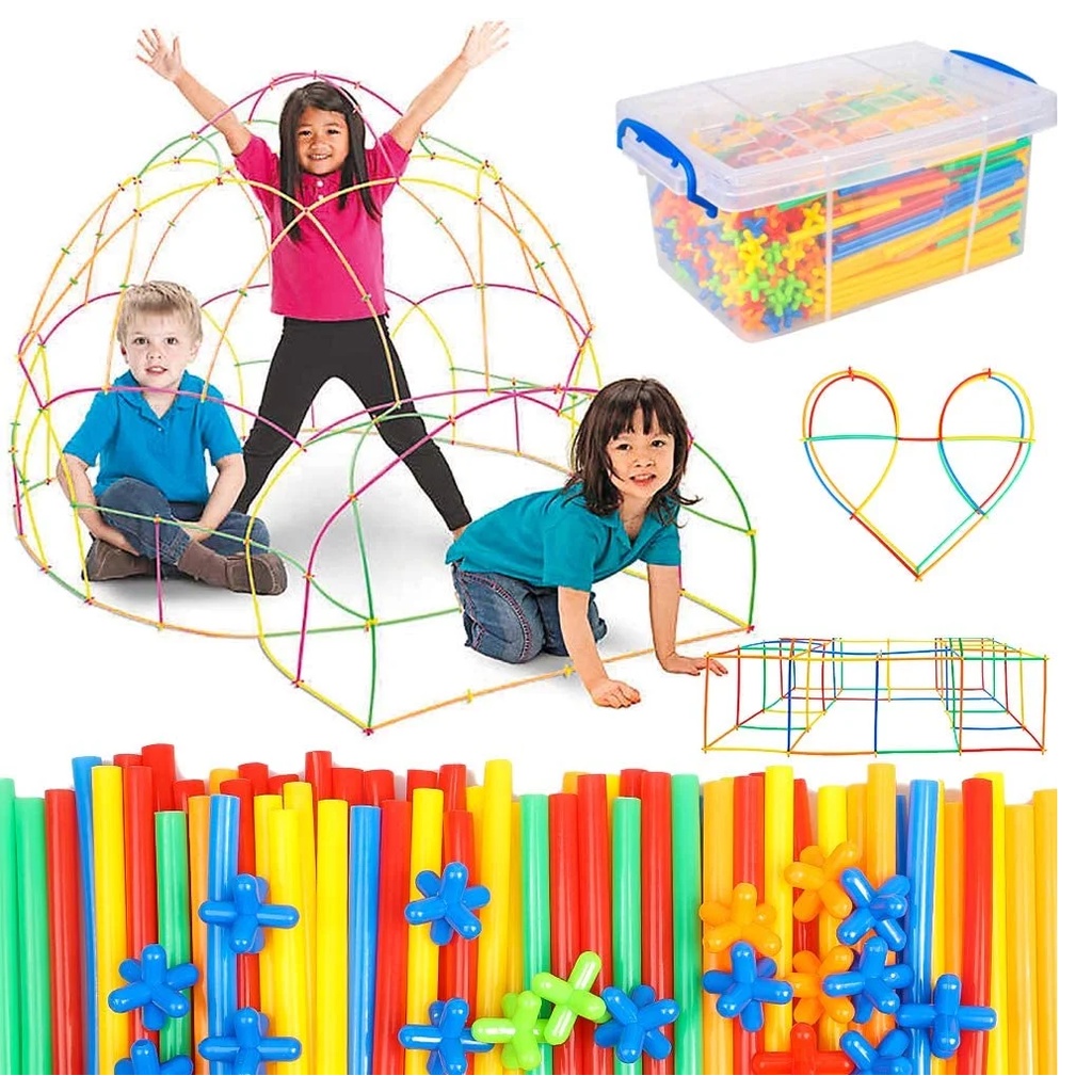 Xếp hình ống hút, đồ chơi lắp ghép hình que, nối ống không gian 3 chiều, thông minh sáng tạo, straw builder