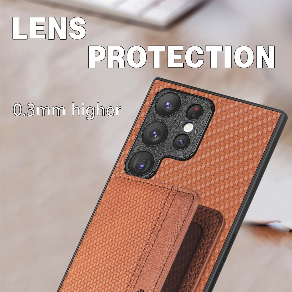 Ốp Điện Thoại Sợi Carbon Siêu Mỏng Có Ngăn Đựng Thẻ Cho Samsung Galaxy S23 Plus S22 Ultra S21 FE