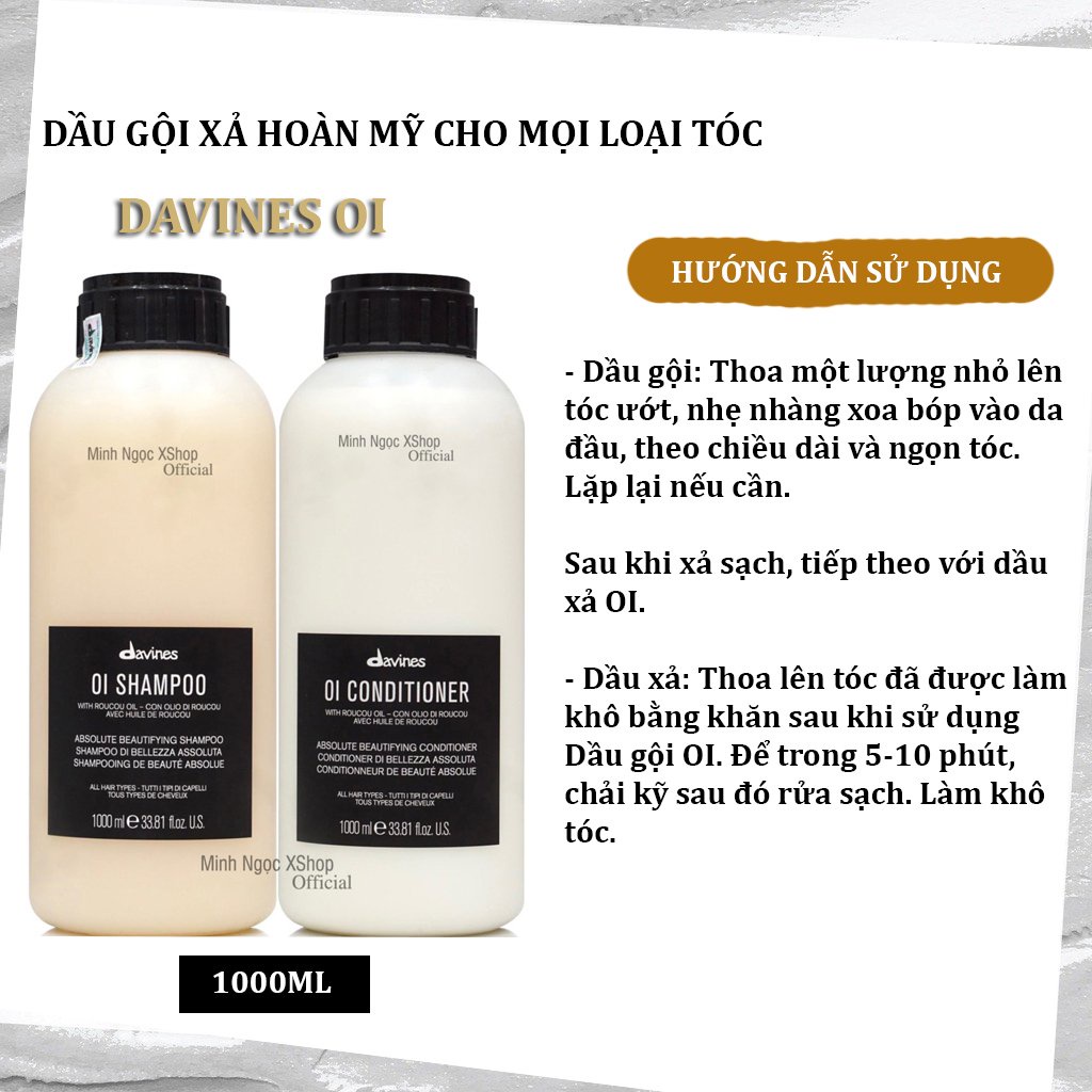 Dầu gội xả hoàn mỹ cho mọi loại tóc Davines Oi 1000ML