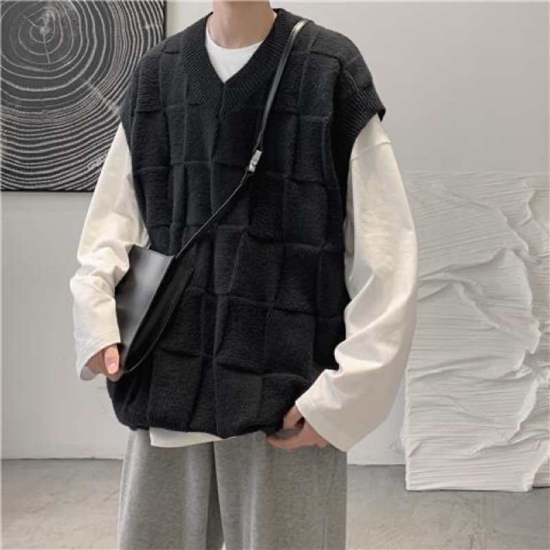 Áo Gile Đan Ô Vuông Nam Nữ Unisex