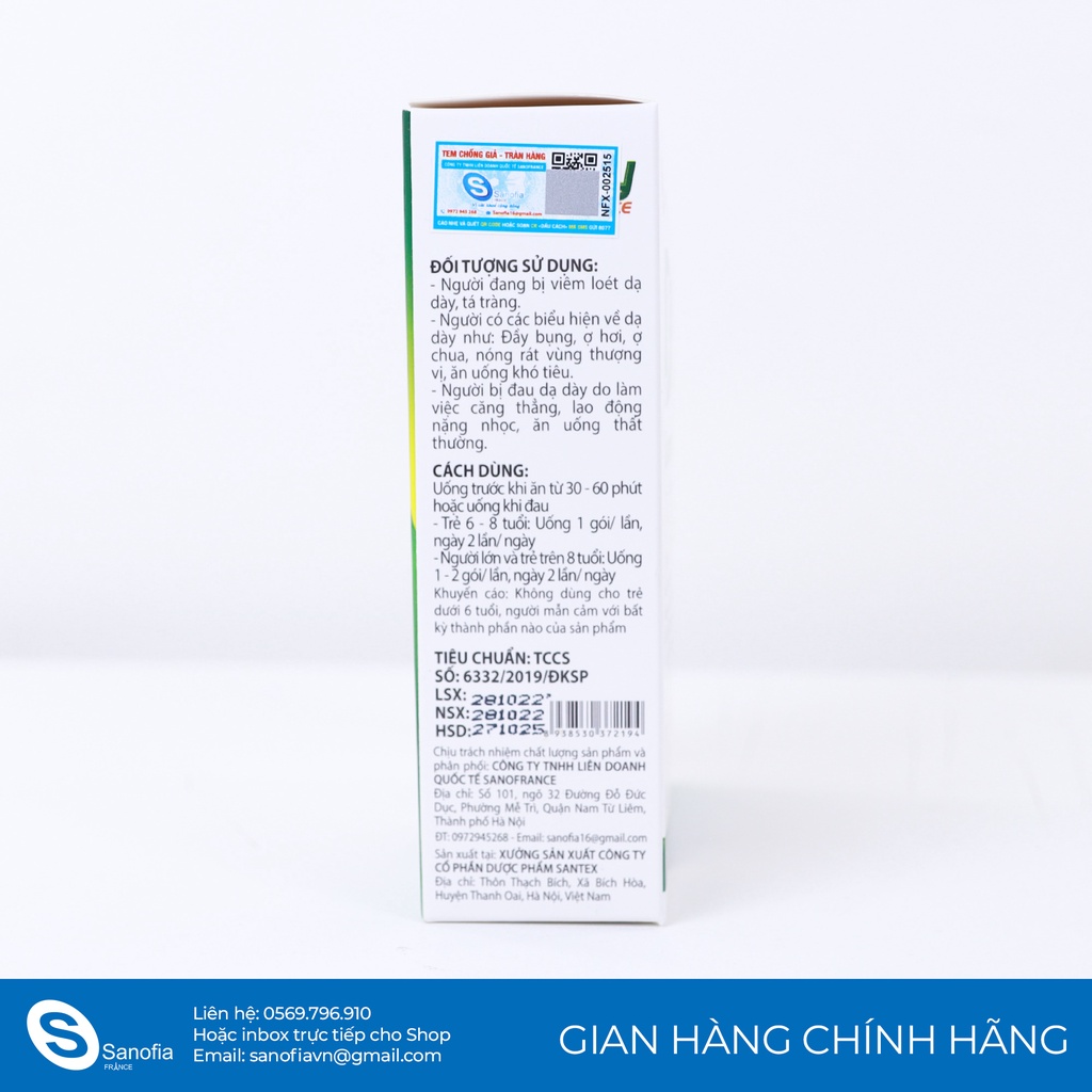 Gel dạ dày Hộp 15 gói Sanofrance giúp giảm đau dạ dày, viêm loét dạ dày tá tràng ,trào ngược dạ dày - Sanofia