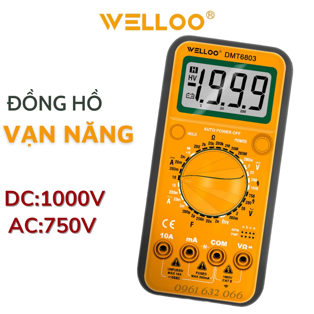 Đồng hồ đo điện vạn năng WELLOO DMT6803 - Màn hình LED cho kết quả đo nhanh, an toàn