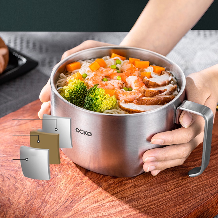 Bát inox 3 lớp cách nhiệt đựng thức ăn, úp mì ăn liền có nắp đậy CCKO CK9214 CK9215 CK9216 cao cấp