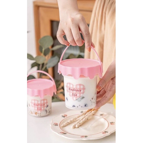(5 cái | Xô Sơn 700) Xô Sơn Nhựa màu HỒNG đựng chè, rau câu, trà sữa dung tích 700ml size 13*10.5*8cm